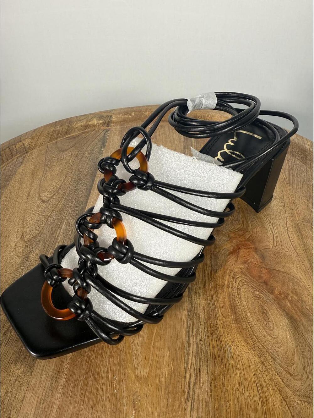 NWB Lulus Finu Black Lace-Up High Heel Sandals Size 6.5 - Picture 4 of 11